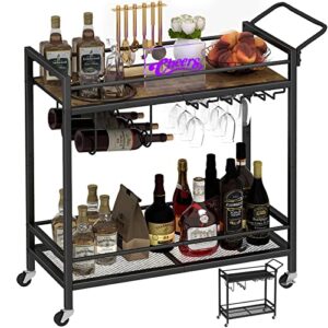 laatooree bar cart, home bar serving cart, mobile drink beverage cart with two-color top shelf, rolling kitchen cart with wine holder and glass holder, for dinning room, living room, kitchen