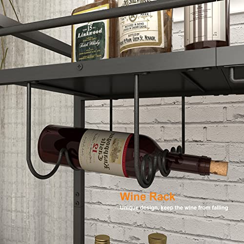 LAATOOREE Bar Cart, Home Bar Serving Cart, Mobile Drink Beverage Cart with Two-Color Top Shelf, Rolling Kitchen Cart with Wine Holder and Glass Holder, for Dinning Room, Living Room, Kitchen