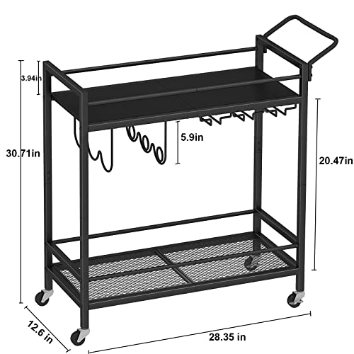 LAATOOREE Bar Cart, Home Bar Serving Cart, Mobile Drink Beverage Cart with Two-Color Top Shelf, Rolling Kitchen Cart with Wine Holder and Glass Holder, for Dinning Room, Living Room, Kitchen