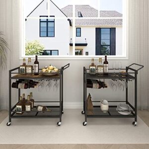 LAATOOREE Bar Cart, Home Bar Serving Cart, Mobile Drink Beverage Cart with Two-Color Top Shelf, Rolling Kitchen Cart with Wine Holder and Glass Holder, for Dinning Room, Living Room, Kitchen