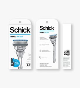 schick, hydro dry skin men's 5-blade razor handle + 2 refill razor blades kit, 1 count