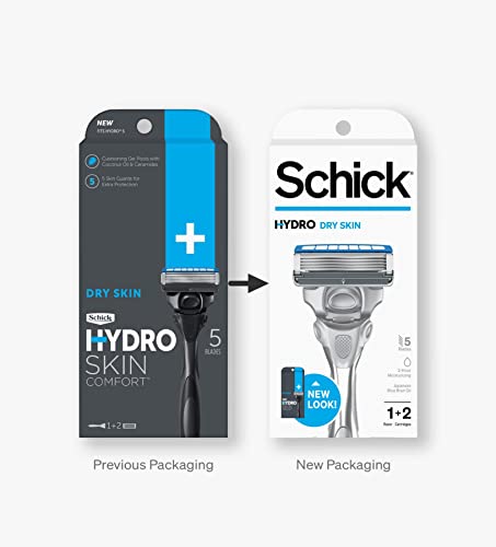 Schick, Hydro Dry Skin Men's 5-Blade Razor Handle + 2 Refill Razor Blades Kit, 1 Count