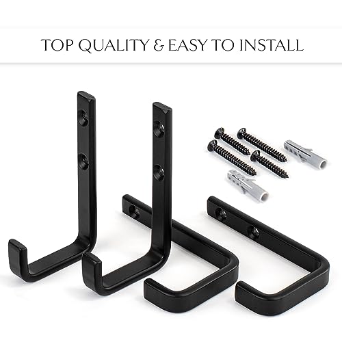 KIBAGA Stylish Bathroom Towel Hooks for Wall Mount Set of 4 - Beautiful, Sturdy & Easy to Install Metal Shower Hangers - Space Saving Matte Black Towel Holder - Your Perfect Bathroom Decor Addition