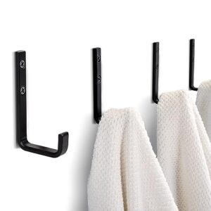 kibaga stylish bathroom towel hooks for wall mount set of 4 - beautiful, sturdy & easy to install metal shower hangers - space saving matte black towel holder - your perfect bathroom decor addition