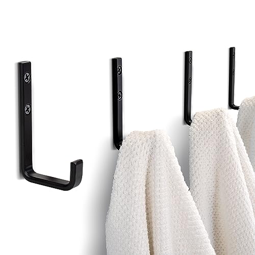 KIBAGA Stylish Bathroom Towel Hooks for Wall Mount Set of 4 - Beautiful, Sturdy & Easy to Install Metal Shower Hangers - Space Saving Matte Black Towel Holder - Your Perfect Bathroom Decor Addition