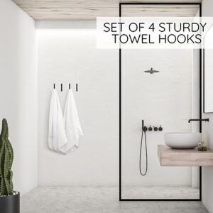 KIBAGA Stylish Bathroom Towel Hooks for Wall Mount Set of 4 - Beautiful, Sturdy & Easy to Install Metal Shower Hangers - Space Saving Matte Black Towel Holder - Your Perfect Bathroom Decor Addition