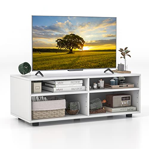 Tangkula White TV Stand for TV up to 40 Inch, Media Console Table with 4 Cubbies, 5 Positions Adjustable Shelves, TV Entertainment Center Wooden Storage Cabinet for Living Room (35.5", TVs up to 40")