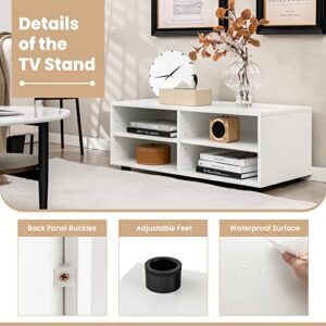 Tangkula White TV Stand for TV up to 40 Inch, Media Console Table with 4 Cubbies, 5 Positions Adjustable Shelves, TV Entertainment Center Wooden Storage Cabinet for Living Room (35.5", TVs up to 40")