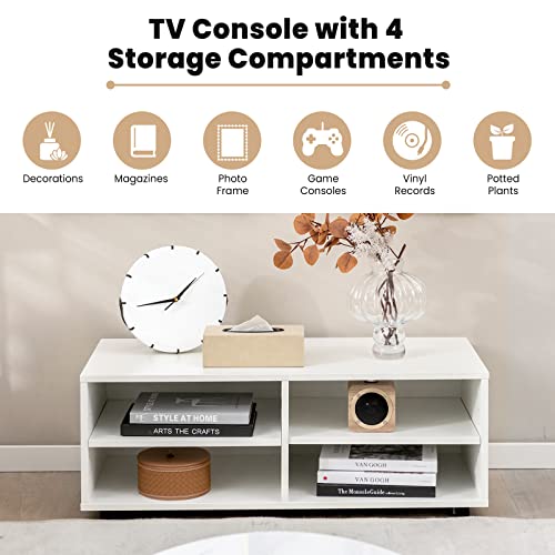 Tangkula White TV Stand for TV up to 40 Inch, Media Console Table with 4 Cubbies, 5 Positions Adjustable Shelves, TV Entertainment Center Wooden Storage Cabinet for Living Room (35.5", TVs up to 40")