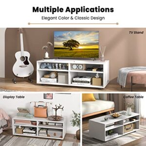 Tangkula White TV Stand for TV up to 40 Inch, Media Console Table with 4 Cubbies, 5 Positions Adjustable Shelves, TV Entertainment Center Wooden Storage Cabinet for Living Room (35.5", TVs up to 40")