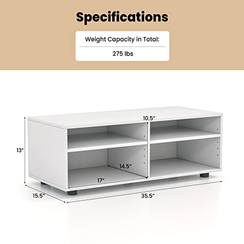 Tangkula White TV Stand for TV up to 40 Inch, Media Console Table with 4 Cubbies, 5 Positions Adjustable Shelves, TV Entertainment Center Wooden Storage Cabinet for Living Room (35.5", TVs up to 40")