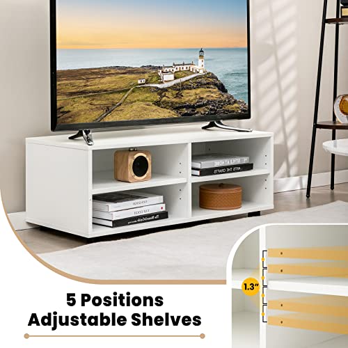 Tangkula White TV Stand for TV up to 40 Inch, Media Console Table with 4 Cubbies, 5 Positions Adjustable Shelves, TV Entertainment Center Wooden Storage Cabinet for Living Room (35.5", TVs up to 40")