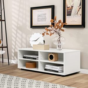 Tangkula White TV Stand for TV up to 40 Inch, Media Console Table with 4 Cubbies, 5 Positions Adjustable Shelves, TV Entertainment Center Wooden Storage Cabinet for Living Room (35.5", TVs up to 40")