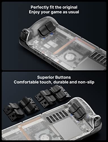 JSAUX Transparent Back Plate Compatible for Steam Deck, DIY Clear Edition Replacement Shell Case Compatible with Steam Deck, Buttons with Three Different Heights and Feel - PC0106 [Crystal]