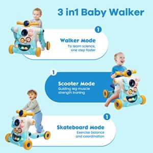 Baby Sit-to-Stand Learning Walker, 3 in 1 Baby Walker for Boys Girls Toddlers, Educational Baby Push Walkers with Entertainment Activity Center, Baby Music Learning Toy Gift for Infant