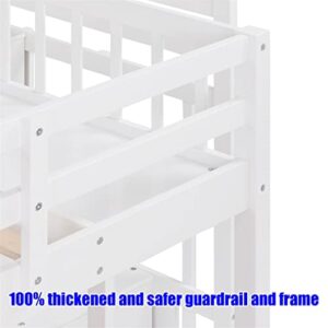 SNIFIT Latest Upgraded & Stronger Triple Bunk Bed Full Over 2 Twin Bunk Bed with Storage Drawers, Thickened Enhanced Solid Wood Triple Bunk Bed Frame with Safer Staircase, Easier to Assemble (White)