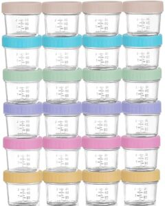 willdan 24-pack glass baby food storage containers - 4 oz baby food storage jars with lids, baby food maker, microwave, dishwasher & freezer safe