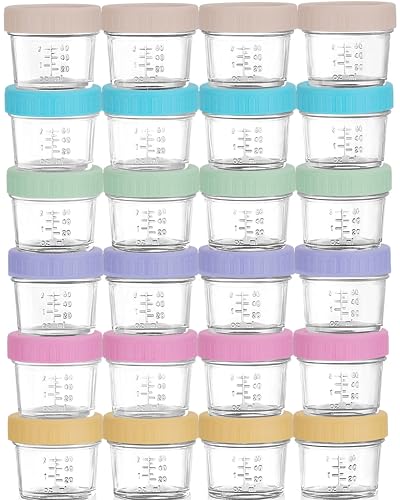 WILLDAN 24-Pack Glass Baby Food Storage Containers - 4 oz Baby Food Storage Jars with Lids, Baby Food Maker, Microwave, Dishwasher & Freezer Safe