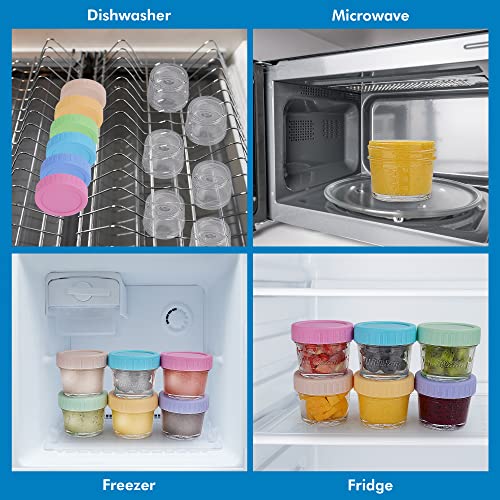 WILLDAN 24-Pack Glass Baby Food Storage Containers - 4 oz Baby Food Storage Jars with Lids, Baby Food Maker, Microwave, Dishwasher & Freezer Safe