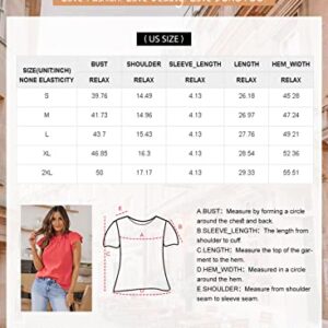 Dokotoo 2023 Stylish Ladies Tops and Blouses Solid Cotton Causal Crewneck Smocked Ruffle Short Sleeve Shirts Comfy Loose Fit Tunic Summer Sexy Tops for Women Rose M