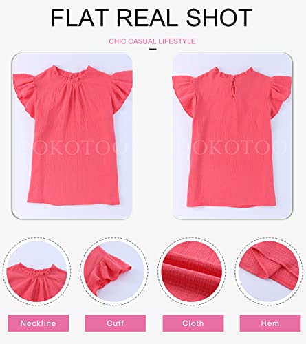 Dokotoo 2023 Stylish Ladies Tops and Blouses Solid Cotton Causal Crewneck Smocked Ruffle Short Sleeve Shirts Comfy Loose Fit Tunic Summer Sexy Tops for Women Rose M