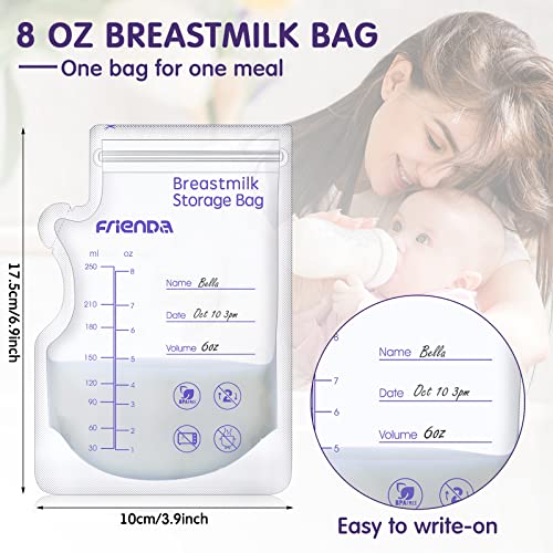 Woanger 500 Count Breastmilk Storage Bags 8 oz Breast Milk Storing Bags Self Standing Milk Storage Bags for Breastfeeding Milk Freezer Bag with Pour Spout No Leak Double Seal Breastmilk Storing Bags