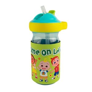 the first years chill & sip cocomelon kids water bottle - insulated toddler straw cups with flip top and protective dropguard - 12 oz - ages 24 months and up