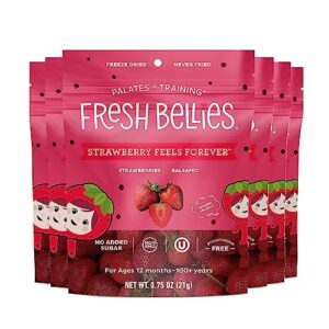fresh bellies strawberry feels forever| strawberry freeze dried healthy snack for kids| gluten free freeze dried fruit kids snack with no preservatives & no added sugar| age 12+ months| 6-pack