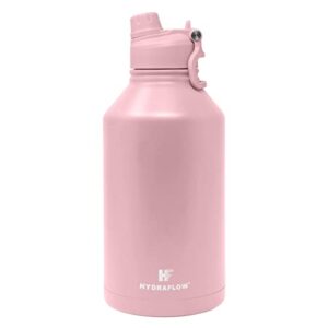 hydraflow crusader - triple wall vacuum insulated water bottle with dual lid (64oz, pastel pink) stainless steel metal thermos, reusable leak proof bpa-free for sports and travel