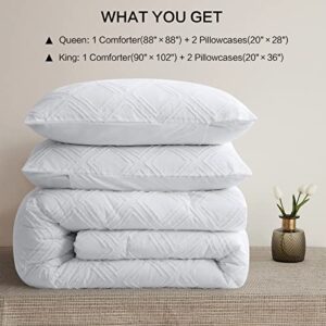 BEDHOURS Boho Comforter Set Queen,White Tufted Comforter Set,3 Pcs Shabby Chic Down Alternative Farmhouse Bedding Set Soft Lightweight Cooling Comforter for All Seasons