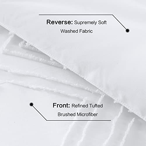 BEDHOURS Boho Comforter Set Queen,White Tufted Comforter Set,3 Pcs Shabby Chic Down Alternative Farmhouse Bedding Set Soft Lightweight Cooling Comforter for All Seasons