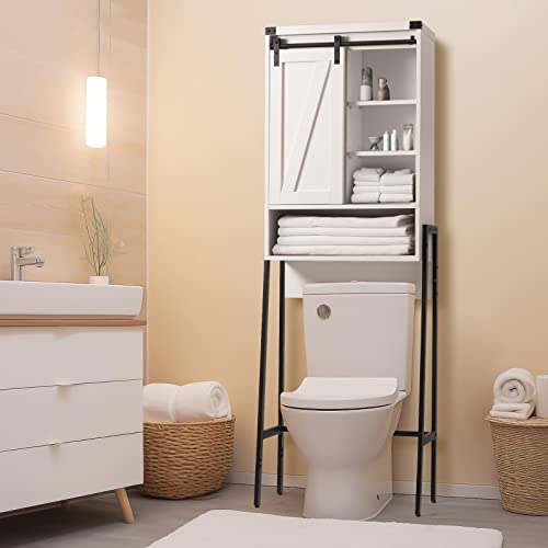 GORZING Over The Toilet Storage Cabinet,Above Toilet Storage Cabinet,Bathroom Storage Cabinet Over Toilet,Bathroom Organizer Over Toilet Adjustable Shelf,Sliding Door Toilet Storage Rack,White