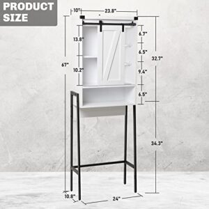 GORZING Over The Toilet Storage Cabinet,Above Toilet Storage Cabinet,Bathroom Storage Cabinet Over Toilet,Bathroom Organizer Over Toilet Adjustable Shelf,Sliding Door Toilet Storage Rack,White