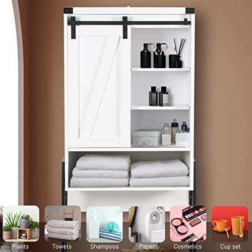 GORZING Over The Toilet Storage Cabinet,Above Toilet Storage Cabinet,Bathroom Storage Cabinet Over Toilet,Bathroom Organizer Over Toilet Adjustable Shelf,Sliding Door Toilet Storage Rack,White