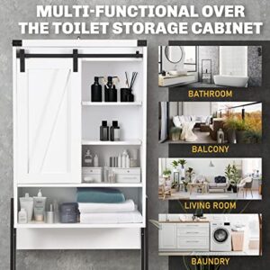 GORZING Over The Toilet Storage Cabinet,Above Toilet Storage Cabinet,Bathroom Storage Cabinet Over Toilet,Bathroom Organizer Over Toilet Adjustable Shelf,Sliding Door Toilet Storage Rack,White