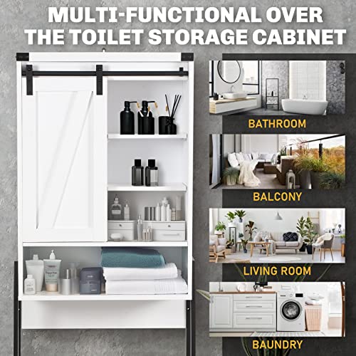 GORZING Over The Toilet Storage Cabinet,Above Toilet Storage Cabinet,Bathroom Storage Cabinet Over Toilet,Bathroom Organizer Over Toilet Adjustable Shelf,Sliding Door Toilet Storage Rack,White