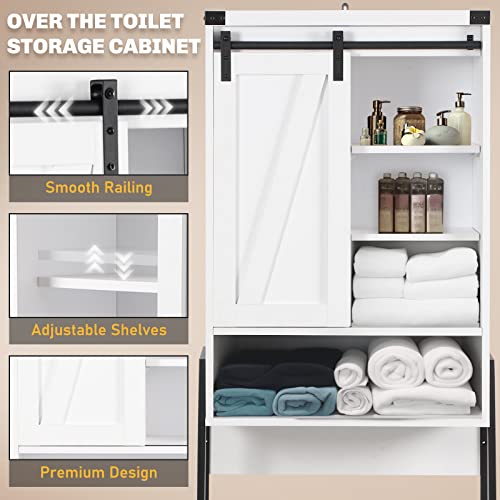 GORZING Over The Toilet Storage Cabinet,Above Toilet Storage Cabinet,Bathroom Storage Cabinet Over Toilet,Bathroom Organizer Over Toilet Adjustable Shelf,Sliding Door Toilet Storage Rack,White