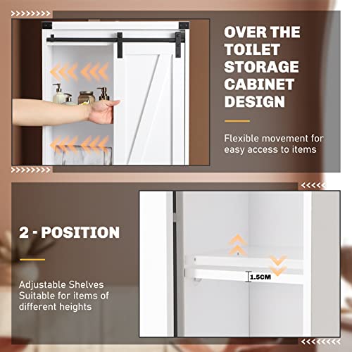 GORZING Over The Toilet Storage Cabinet,Above Toilet Storage Cabinet,Bathroom Storage Cabinet Over Toilet,Bathroom Organizer Over Toilet Adjustable Shelf,Sliding Door Toilet Storage Rack,White