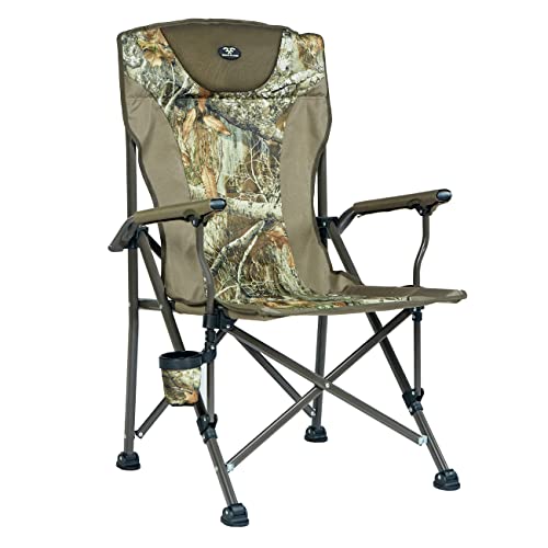 JUNGLELAND High Back Camping Chair for Adults Oversize Hard-Arm Portable Folding Chair with Beverage Holder Support 330lbs,Camouflage Pattern