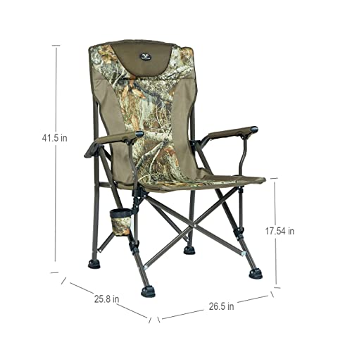 JUNGLELAND High Back Camping Chair for Adults Oversize Hard-Arm Portable Folding Chair with Beverage Holder Support 330lbs,Camouflage Pattern