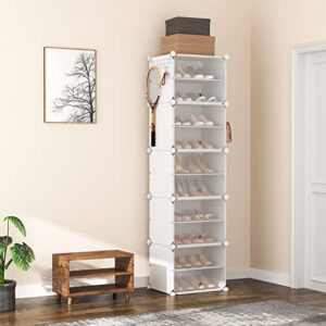 ROJASOP Shoe Rack Organizer, 10-Tier Shoe Organizer 20 Pairs Portable Shoe Rack Organizer Shoes Storage Cabinet Shoe Racks for Closet Entryway Bedroom (Clear, 1 by 10)