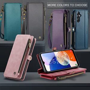 Defencase for Samsung Galaxy A14 5G Case, RFID Blocking Samsung A14 5G Case Wallet for Women Men, PU Leather Magnetic Flip Strap Zipper Card Holder Wallet Phone Case for Galaxy A14 5G, Fashion Blue