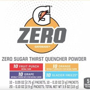 Gatorade G Zero Powder 4 Flavor Variety Pack 10 of Each FlavorPack of 40 0.10oz Glacier Freeze Orange Grape Fruit Punch packed by TOOZOON