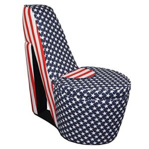 homeroots american flag wood/faux suede red white and blue patriotic print 1 high heel shoe storage chair