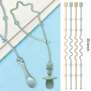 Baby Spoons Holder Strap Pacifier Clip Highchair Accessories-Gelinor First Stage Baby Led Weaning Feeding Supplies(Green and Blue)-No Spoons