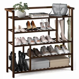 fibogollo shoe rack, 5 tier bamboo shoe shelf, shoe organizers with spacious top, large shoes rack for closet, entryway, bedroom(brown)