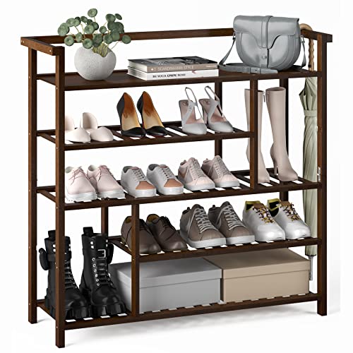 Fibogollo Shoe Rack, 5 Tier Bamboo Shoe Shelf, Shoe Organizers with Spacious Top, Large Shoes Rack for Closet, Entryway, Bedroom(Brown)