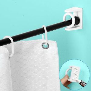 funnacle adhesive shower rod holder 360° swivel ring curtain rod bracket no drilling for bathroom kitchen bathroom| rod end diameter up to 1 inch (2pcs white)