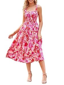 zaful women's summer maxi dress boho floral casual ruffle smocked halter backless knot long flowy beach sun dress