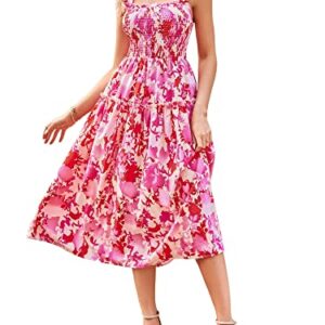 ZAFUL Women's Summer Maxi Dress Boho Floral Casual Ruffle Smocked Halter Backless Knot Long Flowy Beach Sun Dress